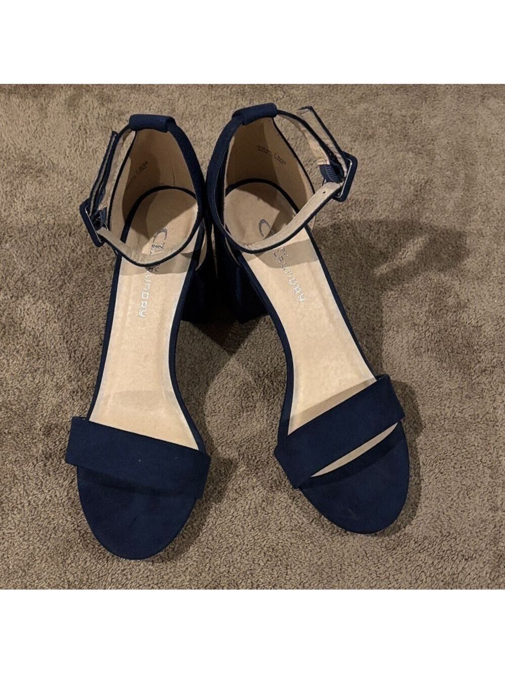 Chinese Laundry Faux Suede Dark Blue Ankle Strap Open Toe Heels - Size 7.5